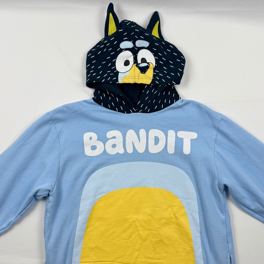 Bluey Bandit Heeler Mens Hoodie Light Blue Character Sweatshirt Size M 3D Ears